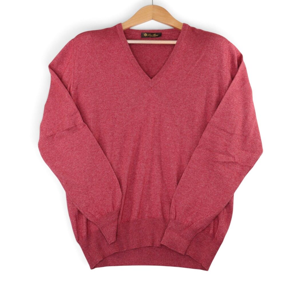 Loro Piana Men's IT 52/US 42 Silk/Cashmere V-Neck Sweater Pullover Pink Rose